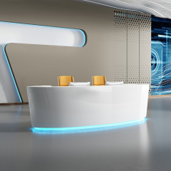 Germany Design Curved Corian Reception Desk with Back Wall and Drawers