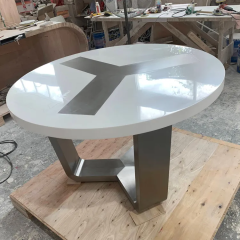 Rounded Shape Meeting Dinner Desk White Color Conference Table Power Sockets