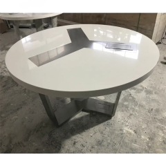 Rounded Shape Meeting Dinner Desk White Color Conference Table Power Sockets