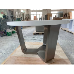Rounded Shape Meeting Dinner Desk White Color Conference Table Power Sockets