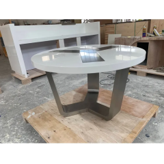 Rounded Shape Meeting Dinner Desk White Color Conference Table Power Sockets