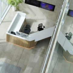 Ireland Wood Reception Desk Furniture White Corian Top Information Desk