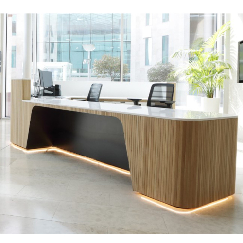 Ireland Wood Reception Desk Furniture White Corian Top Information Desk