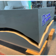 Led Acrylic Engraved Logo Custom Stone Color Reception Desk L Shape