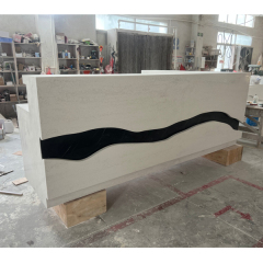 Led Acrylic Engraved Logo Custom Stone Color Reception Desk L Shape