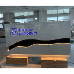 Led Acrylic Engraved Logo Custom Stone Color Reception Desk L Shape