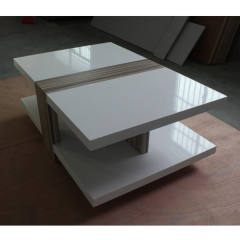 White Marble Stone and Wood Coffee Table Rectangle TV Tables