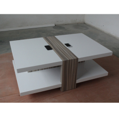 White Marble Stone and Wood Coffee Table Rectangle TV Tables