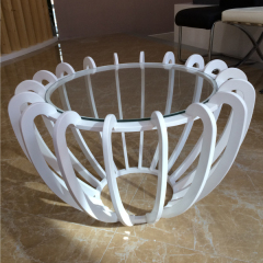 Glass Table Top White Art Design Coffee Table Round Shape