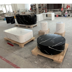 Mini Size Black Solid Surface Stone Coffee Round Table for Home