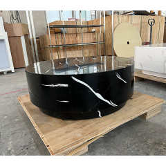 Mini Size Black Solid Surface Stone Coffee Round Table for Home