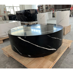 Mini Size Black Solid Surface Stone Coffee Round Table for Home