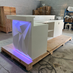 White Artificial Stone Boba Tea Counter Bar LED Hotel Kitchhen Bar Counters