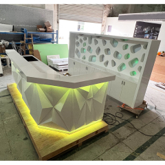 White Artificial Stone Boba Tea Counter Bar LED Hotel Kitchhen Bar Counters