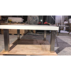 White Solid Surface Table Top Stainless Steel Base Tea Dining Table