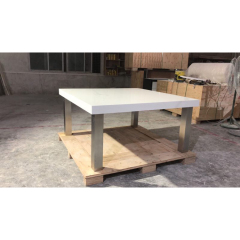 White Solid Surface Table Top Stainless Steel Base Tea Dining Table