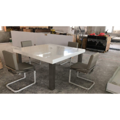 White Solid Surface Table Top Stainless Steel Base Tea Dining Table
