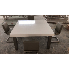 White Solid Surface Table Top Stainless Steel Base Tea Dining Table