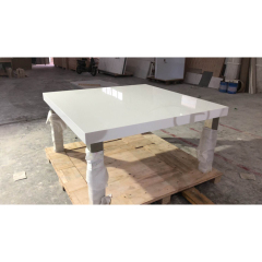 White Solid Surface Table Top Stainless Steel Base Tea Dining Table