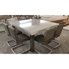 White Solid Surface Table Top Stainless Steel Base Tea Dining Table