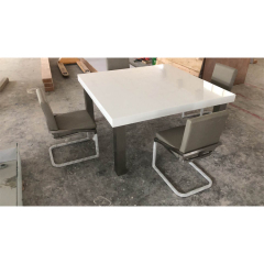 White Solid Surface Table Top Stainless Steel Base Tea Dining Table