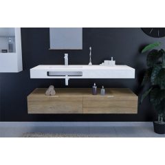 Oak Wood Cabinet White Bathroom Vanity with Sink and Faucet