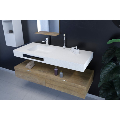 Oak Wood Cabinet White Bathroom Vanity with Sink and Faucet