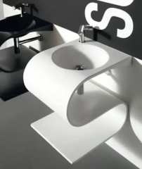 S Shape Wall Mounted Marble Bathroom Vanity with Wash Basin