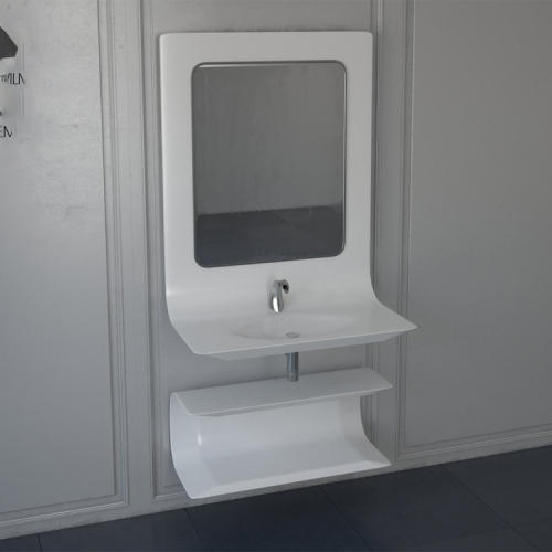 Corian Stone Vanity with Mirror Wash Basin for Hotel Bathroom