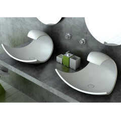 Curved Shape Corian Bathroom Furniture Cabinet Basin Sink for Hand Wash