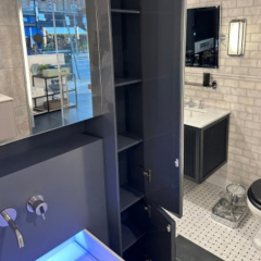 Grey Solid Surface Wash Basin Modern LED Bathroom Vanity Sink Units