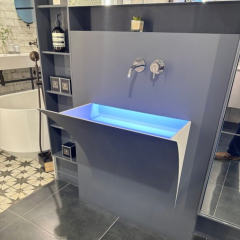 Grey Solid Surface Wash Basin Modern LED Bathroom Vanity Sink Units