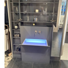 Grey Solid Surface Wash Basin Modern LED Bathroom Vanity Sink Units