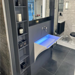 Grey Solid Surface Wash Basin Modern LED Bathroom Vanity Sink Units