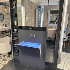 Grey Solid Surface Wash Basin Modern LED Bathroom Vanity Sink Units