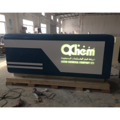 Shop Mall Reception Desk with Led Logo Faux Stone Office Lobby Counters