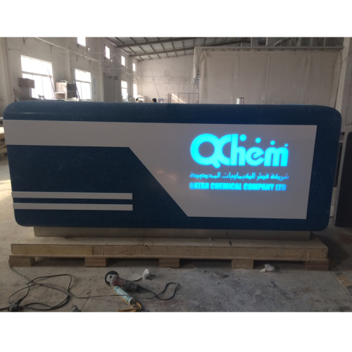 Shop Mall Reception Desk with Led Logo Faux Stone Office Lobby Counters