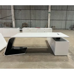 L Shape Boss Desk White and Grey Office Desk with Cable Hole