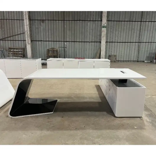 L Shape Boss Desk White and Grey Office Desk with Cable Hole