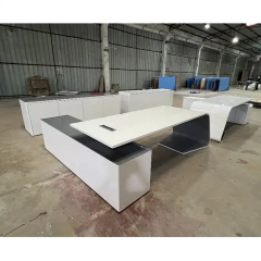 L Shape Boss Desk White and Grey Office Desk with Cable Hole