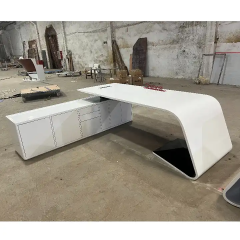 L Shape Boss Desk White and Grey Office Desk with Cable Hole