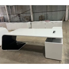 L Shape Boss Desk White and Grey Office Desk with Cable Hole