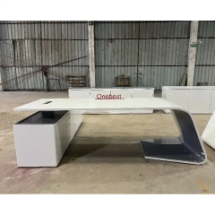 L Shape Boss Desk White and Grey Office Desk with Cable Hole