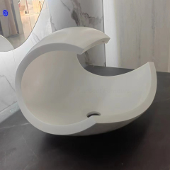 Curved Shape Corian Bathroom Furniture Cabinet Basin Sink for Hand Wash