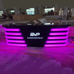 Black Solid Surface Furniture Colorful Led TV Studio Reception Desk