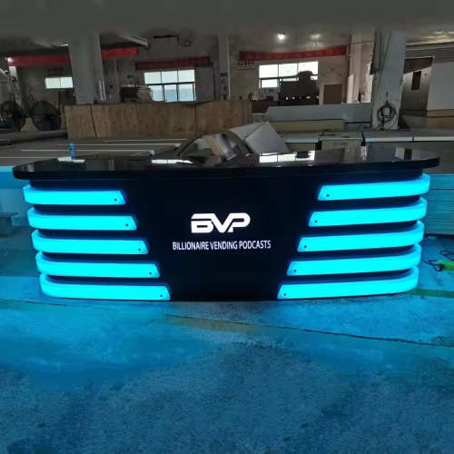 Black Solid Surface Furniture Colorful Led TV Studio Reception Desk