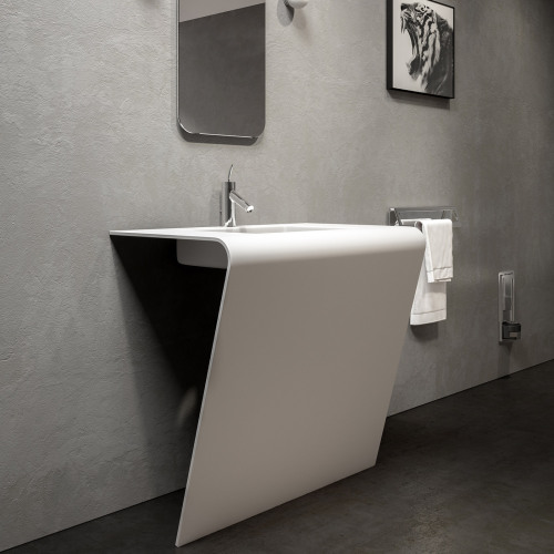 L Shape White Bathroom Console High End Solid Surface Wash Basin