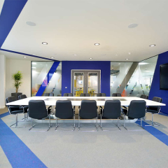 White Corian Desk Top Modern Conference Table with Power Outlet