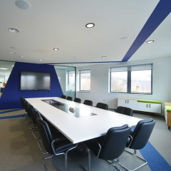 White Corian Desk Top Modern Conference Table with Power Outlet