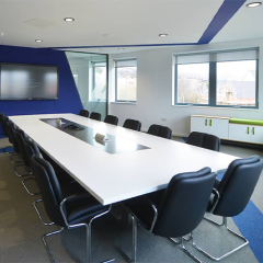 White Corian Desk Top Modern Conference Table with Power Outlet